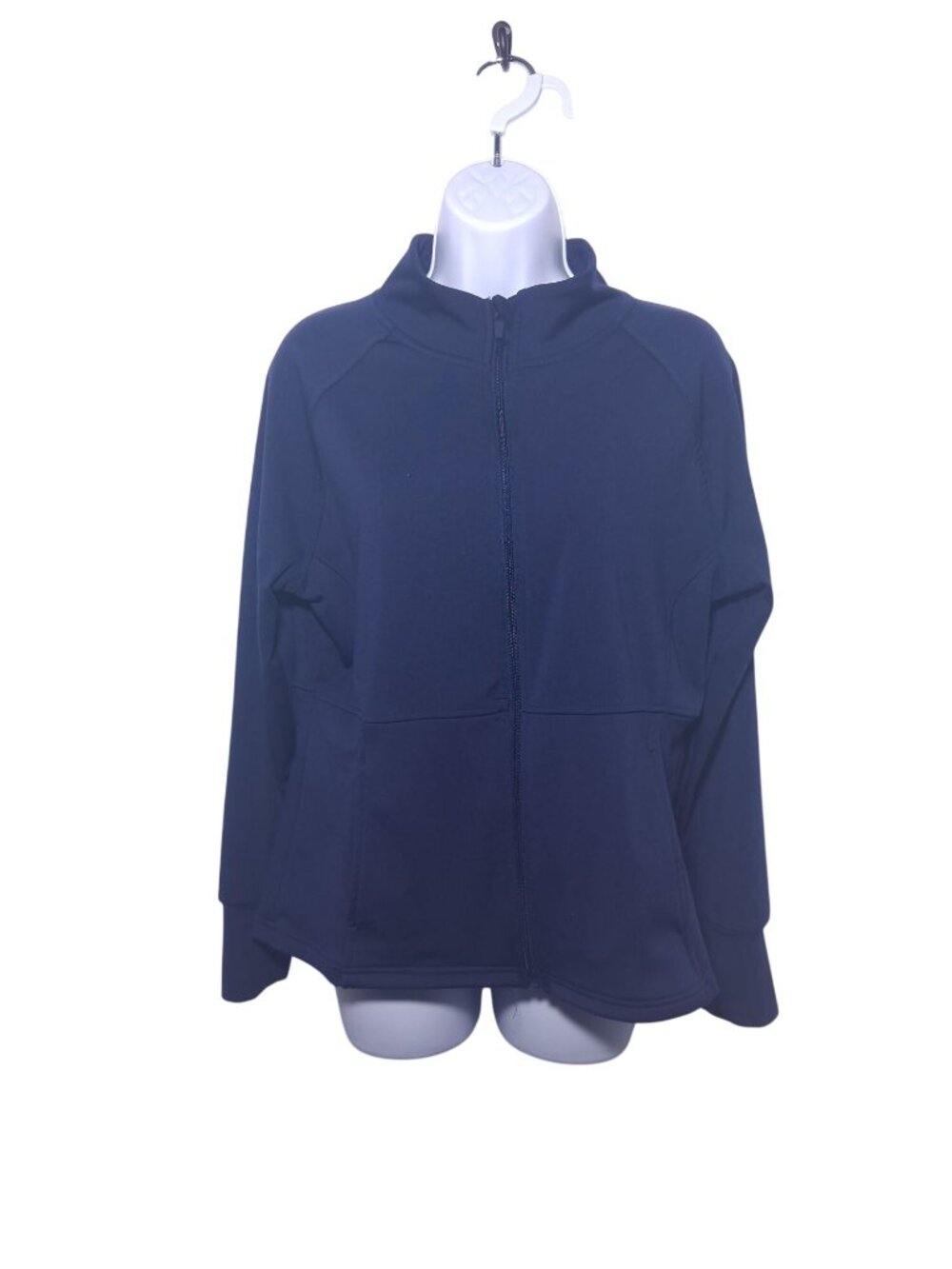 BSP Womens Navy Full-Zip Lightweight Jacket Size L Polyester Long Sleeves Mock N